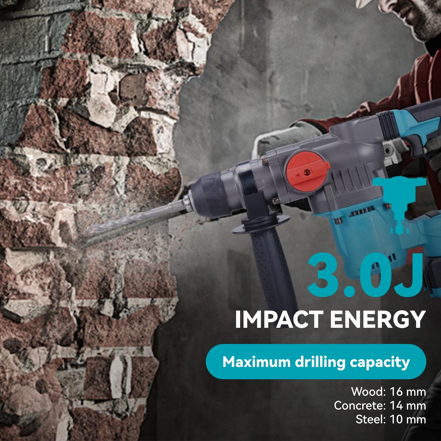 Yofidra Cordless Hammer Drill SDs Max Portable Electric 1500W 3J Impact Power 2-in-1 Demolition Hammer Chisel with 2x 3.0Ah Batteries Heavy Duty Handle Hardware drill Industrial Tool Kit Tool Box power tools Yofidra Cordless Hammer Drill SDs Max Portable Electric 1500W 3J Impact Power 2-in-1 Demolition Hammer Chisel with 2x 3.0Ah Batteries Heavy Duty Handle Hardware drill Industrial Tool Kit Tool Box power tools