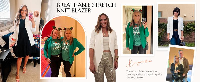 Goranbon Womens Casual Long Sleeve Blazers Solid Color Knit Blazer Work Office Open Front/Button Down Blazer Jacket Formal Essential