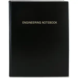 Engineering Notebook for Engineer, 4 X 4 Quad Ruled Graph Paper Quadrille Book, 96 Pages .25'' Lab Grid Format, 8'' x 10'' Black Cover, Section Sewn Hardbound, Made in USA