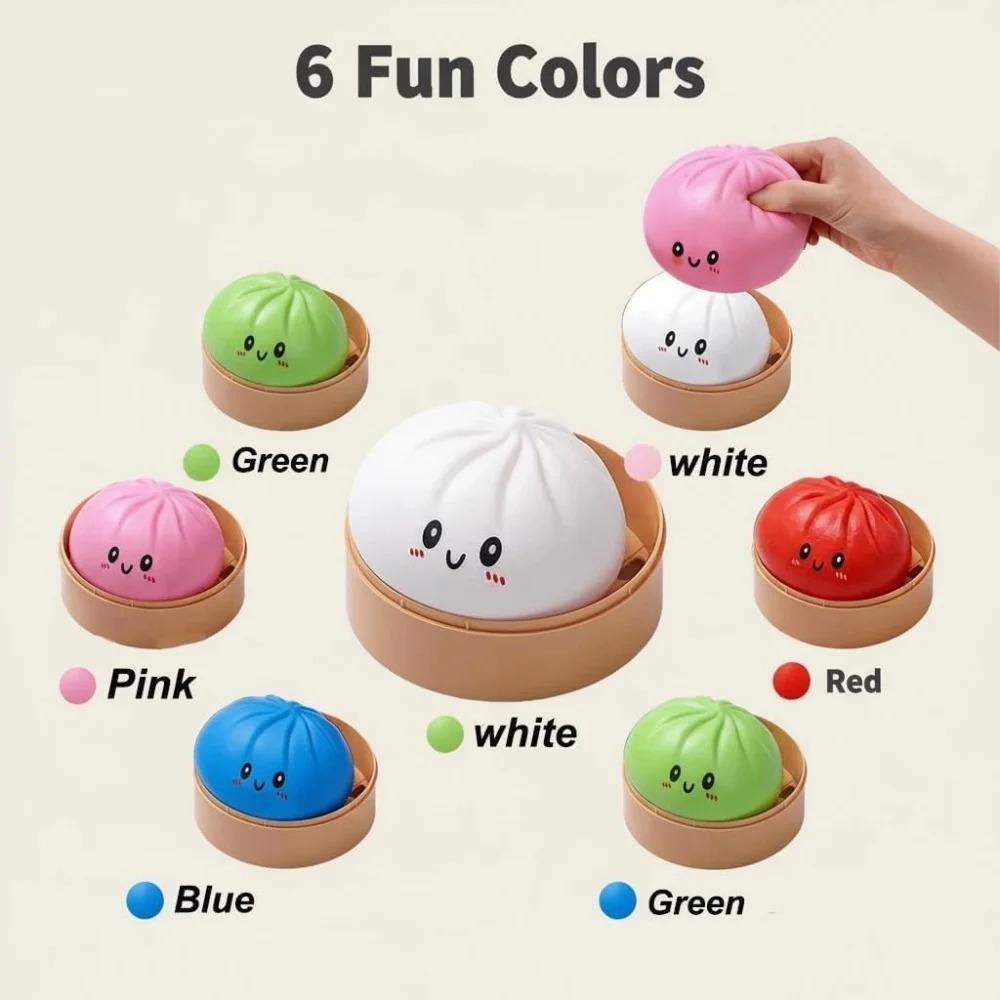 Large Dumpling Stress Ball with Steamer Colorful Squishy Bun Sensory Toy for Anxiety Relief, Squeeze Dough Ball for Adults&Kids Boys and girls gift stress ball decompression tool