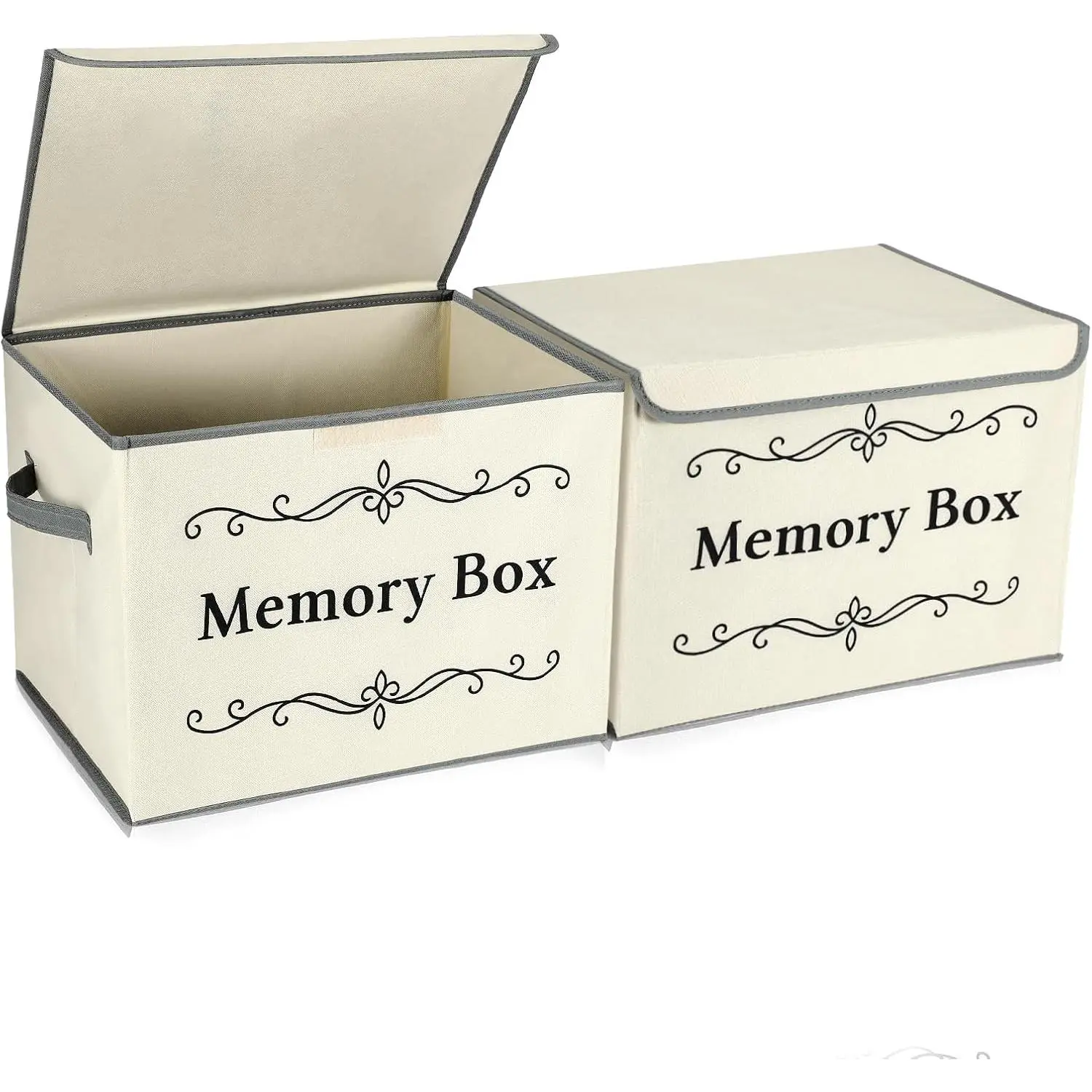 2 count Memory Box Keepsakes for  Memory Decorative Storage Box Bin with Lid for  Wedding Travel Birthday Anniversary Precious Milestones  Loved Ones Treasured 16x12x12''(Ecru)