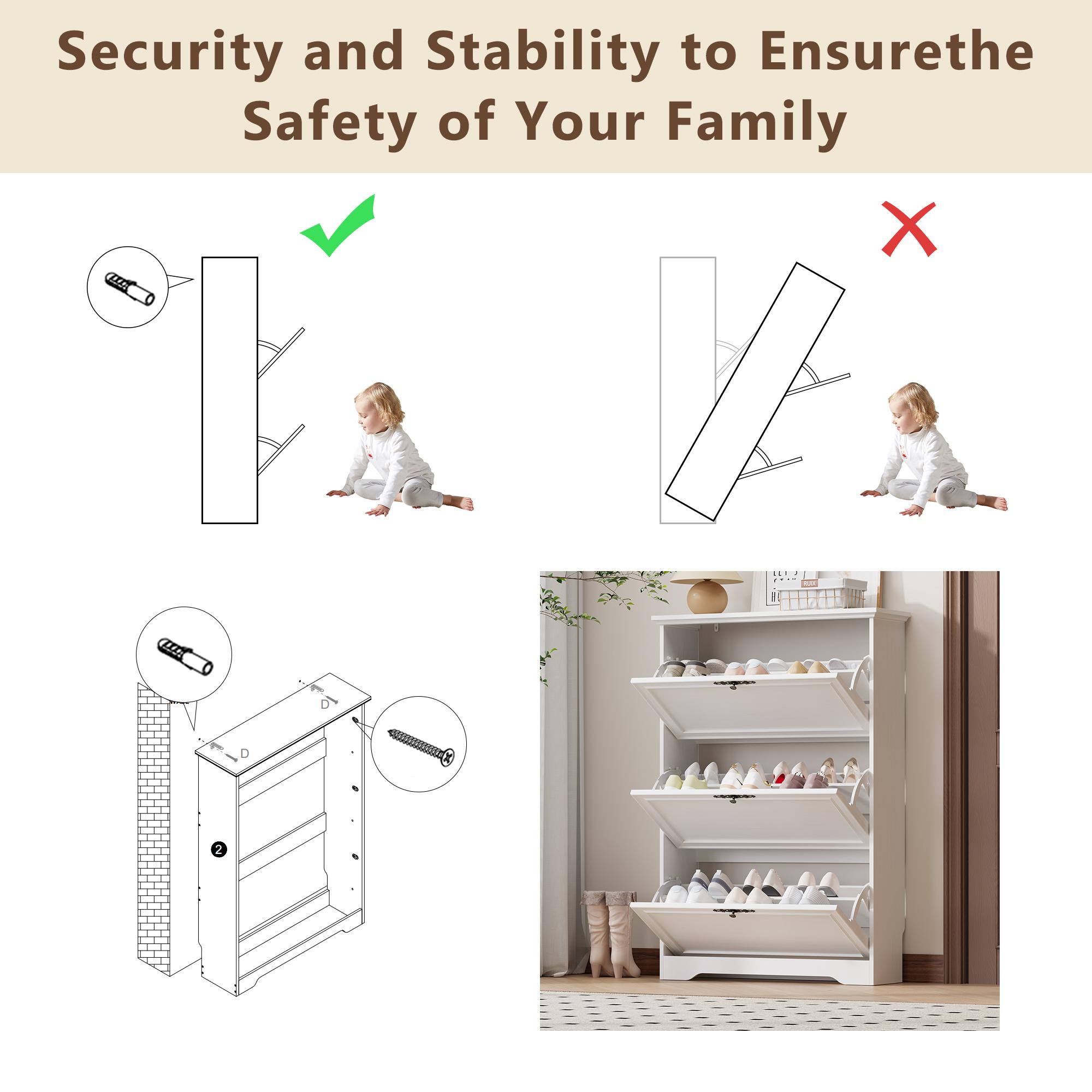 3 Flips Shoe Cabinet for Entryway, Narrow Shoe Storage Cabinet with Adjustable Shelves, Wooden Space-Saving Organizer and Rack for Foyer, Closet, Hallway 3 Flips Shoe Cabinet for Entryway, Narrow Shoe Storage Cabinet with Adjustable Shelves, Wooden Space-Saving Organizer and Rack for Foyer, Closet, Hallway