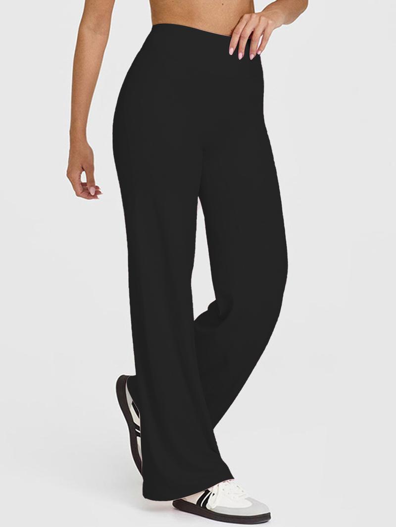 Women's High Waist Straight Leg Pants, Loose Soft Yoga Wide Leggings, Pilates Running Fitness High Waist Straight Leg Pants, Solid Color Leggings