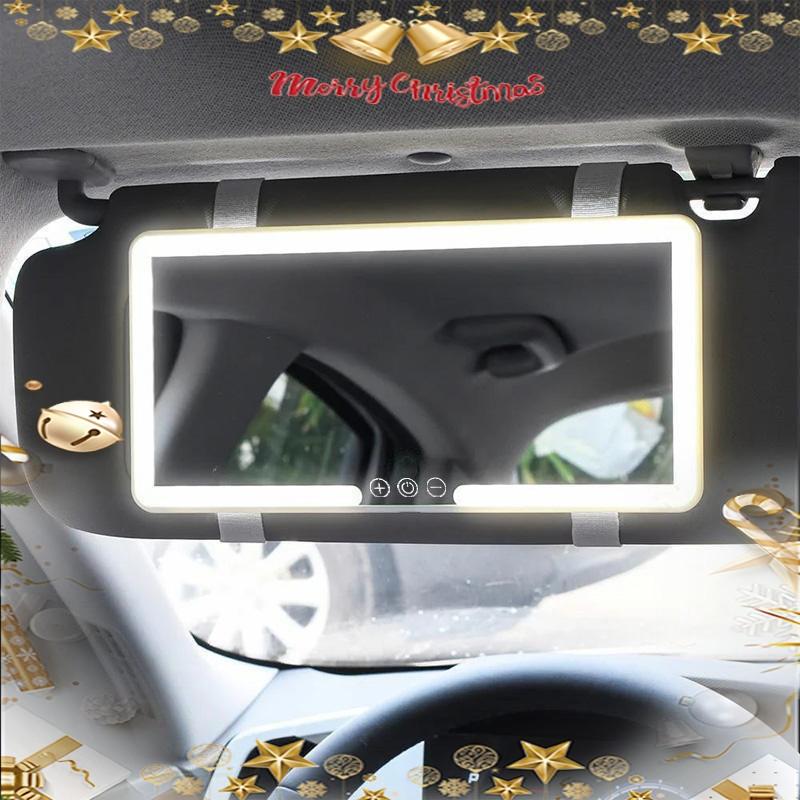 Car Sun Visor Makeup Mirror with 3 LED Lights, Rechargeable Touch-Control Dimmable, Travel Vanity Mirror, Great Gift for Friends