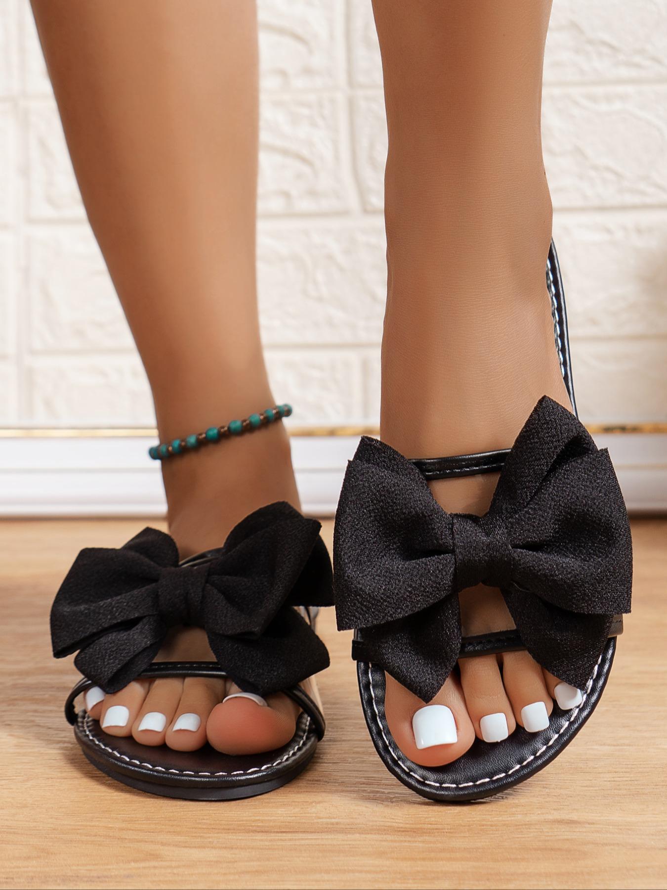 Women's 2025 Summer Bow Slip on Sandals, Trending Sandals, Sandals For Summer, Boho Flat Pu Leather Sandals