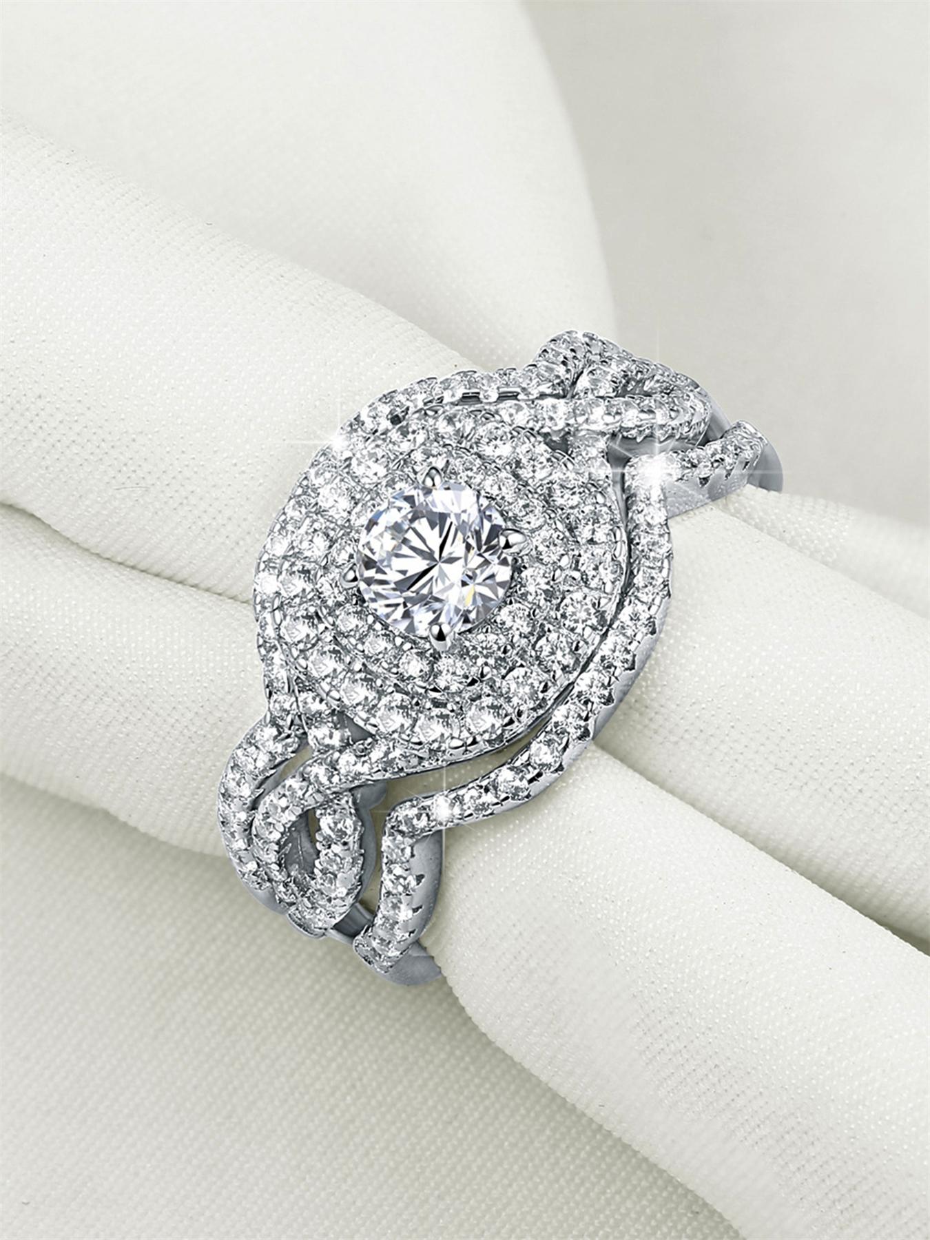 Women's Elegant Rhinestone Decorated Ring (3pcs/set), Exquisite Trendy Rings, Fashionable Hand Jewelry for Women As Gift, Elegant Casual Ring