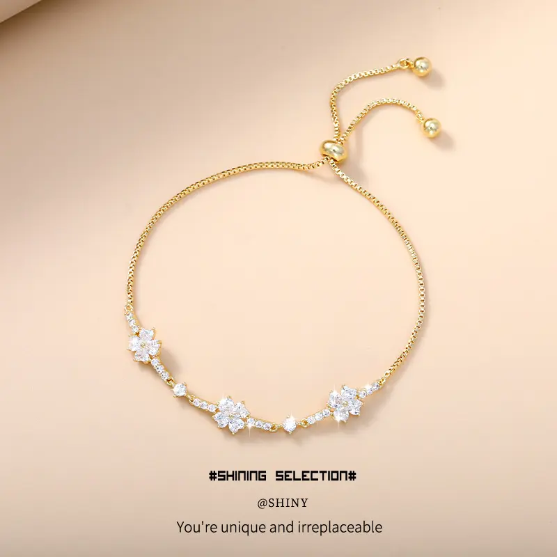 banquet wear adjustable fit bangle premium stainless steel gold-plated trendy bracelet woman hypoallergenic material polished floral copper jewelry spiritual accessory gold bangle bracelet high-end jewelry four-leaf clover gold tri-color mar,i,,g,,,,lilys