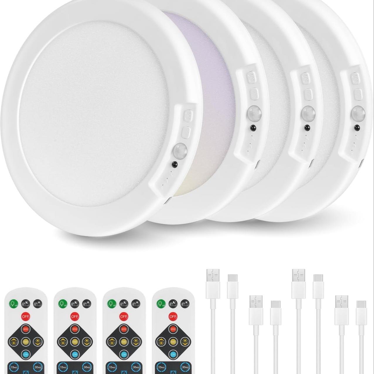 Battery-Powered Motion Sensor Ceiling Light, Rechargeable Magnetic Closet Lamp, Wireless LED Shower Light, Adjustable Colors, Indoor Use