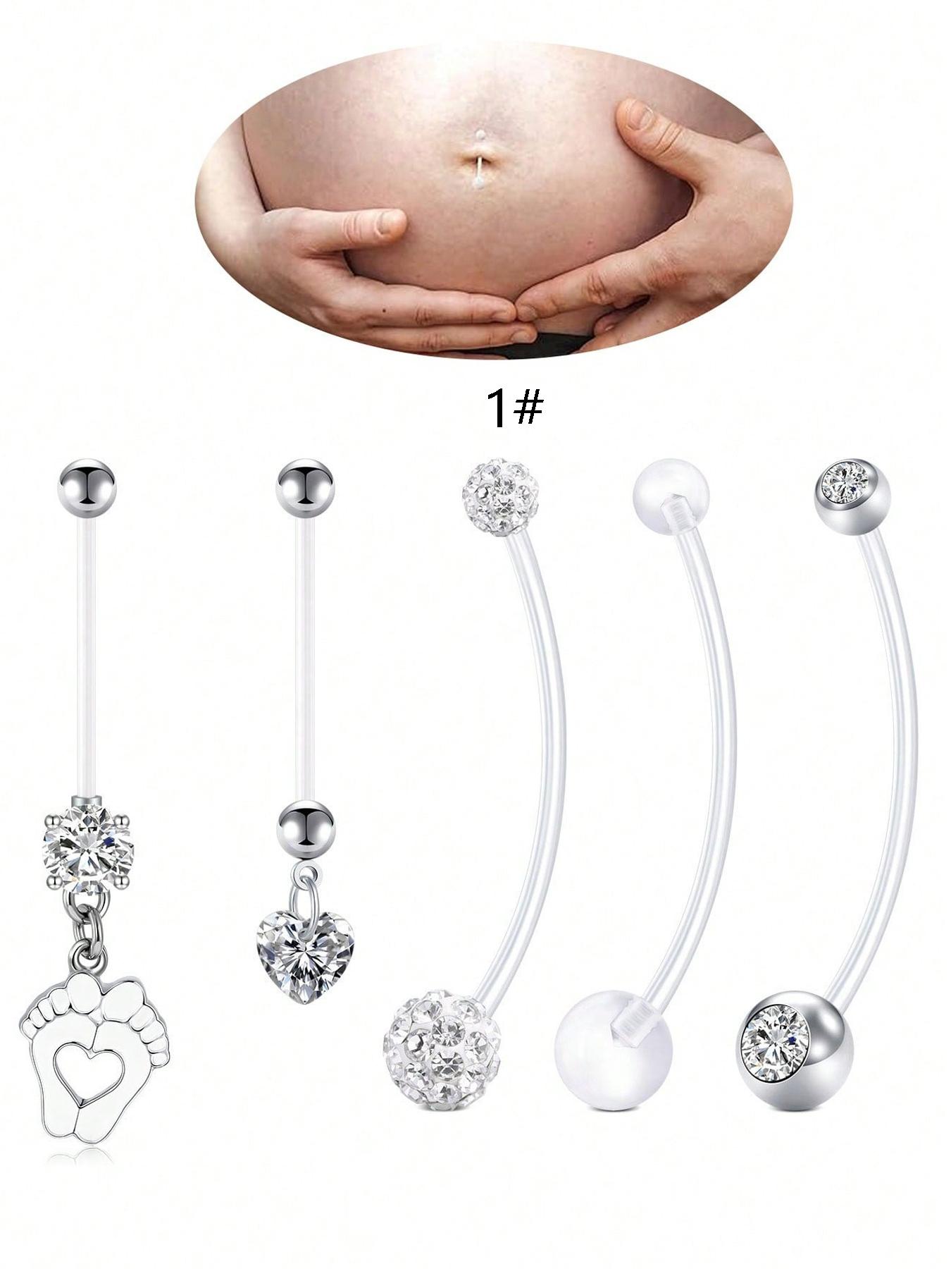5pcs 14G Pregnancy Belly Button Ring Mix Style Flexible Clear Acrylic Pregnancy Navel Piercing Retainer Maternity Bioplast Long Belly Dangle Button Ring Retainer For Woman 25-38mm Belly Hoops