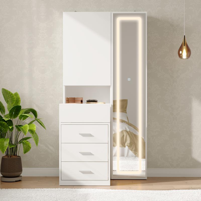 FUFU&GAGA Makeup Vanity Desk with Mirror and 3-Colors Lights, Dressing Table with 3 Drawers and Door Sliding Tabletop