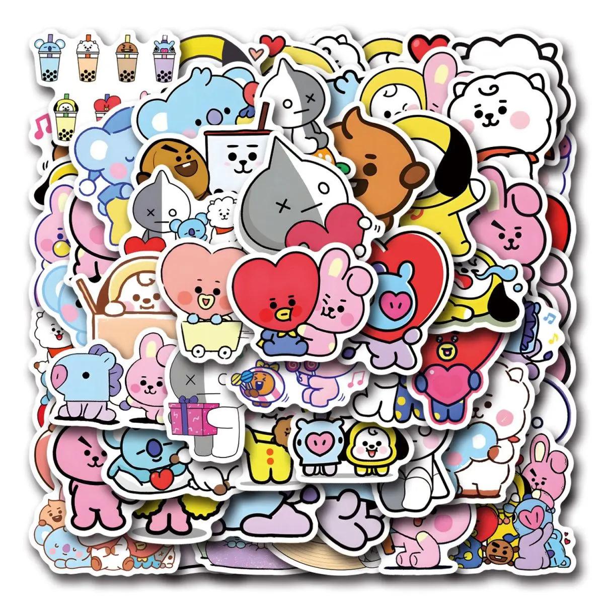 BT21 Chimmy Cooky Koya RJ Shooky Mang Stickers High Color Value Cartoon Printing Creative Handmade Ledger Decoration 50/82 Stickers