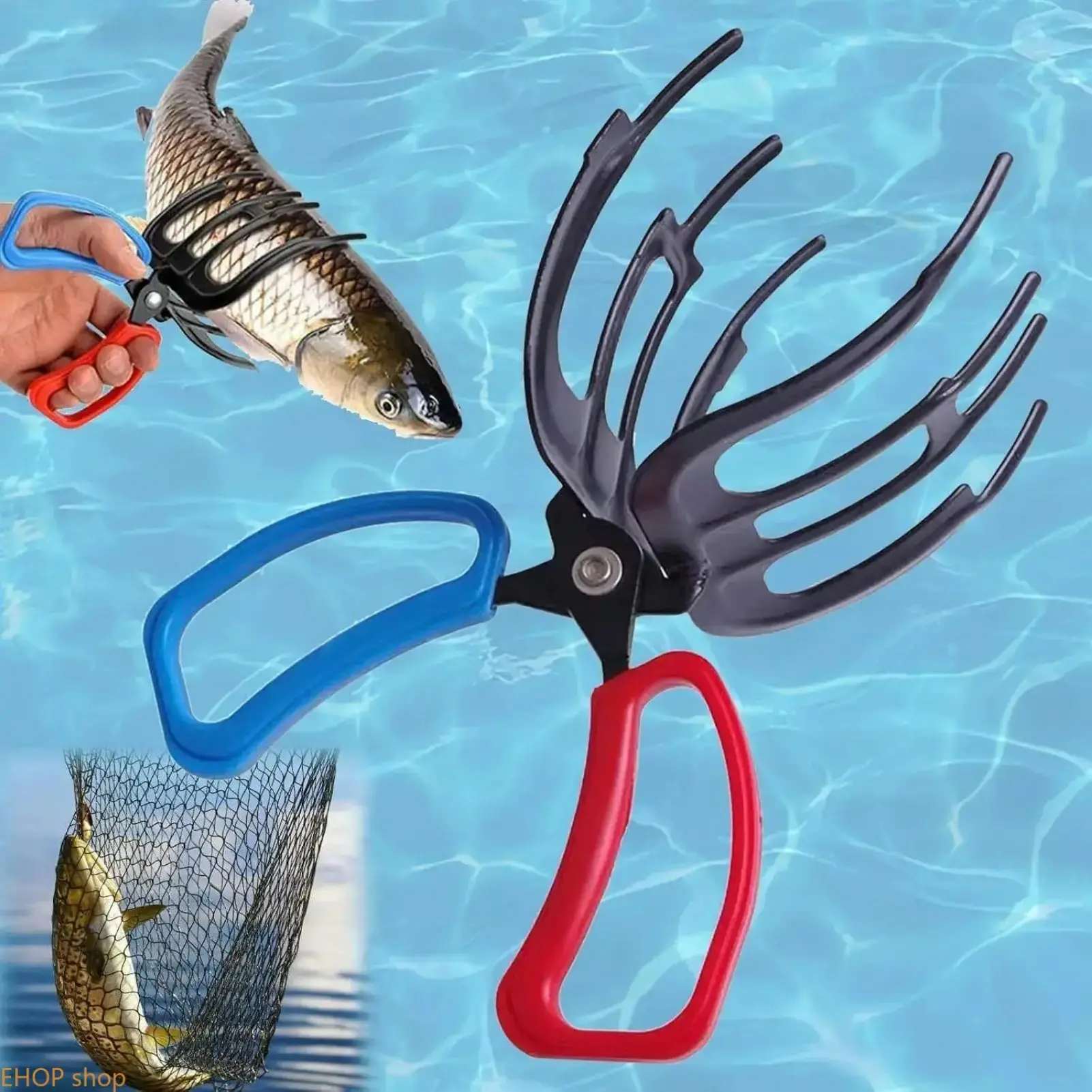 Heavy Duty Stainless Steel Fish Lip Grabber, 3 Claw Non Slip Fish Gripper, Portable Fishing Control Tool, Essential Fishing Gear for Freshwater Fishing, Kayak, Boat and Outdoor Trips