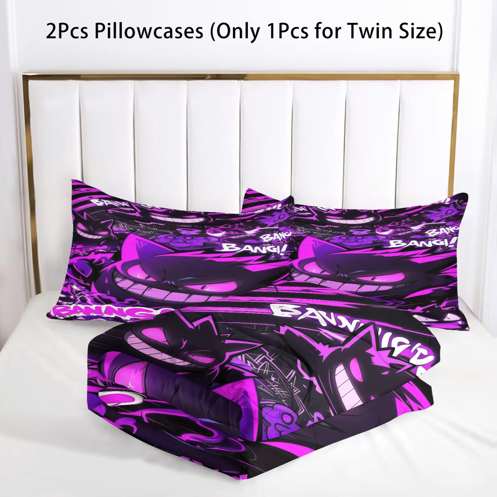 Gengar Pattern Soft Bedding Set, Includes 1 Blanket and 1 or 2 Pillowcases Without Pillows, Perfect Gift Idea