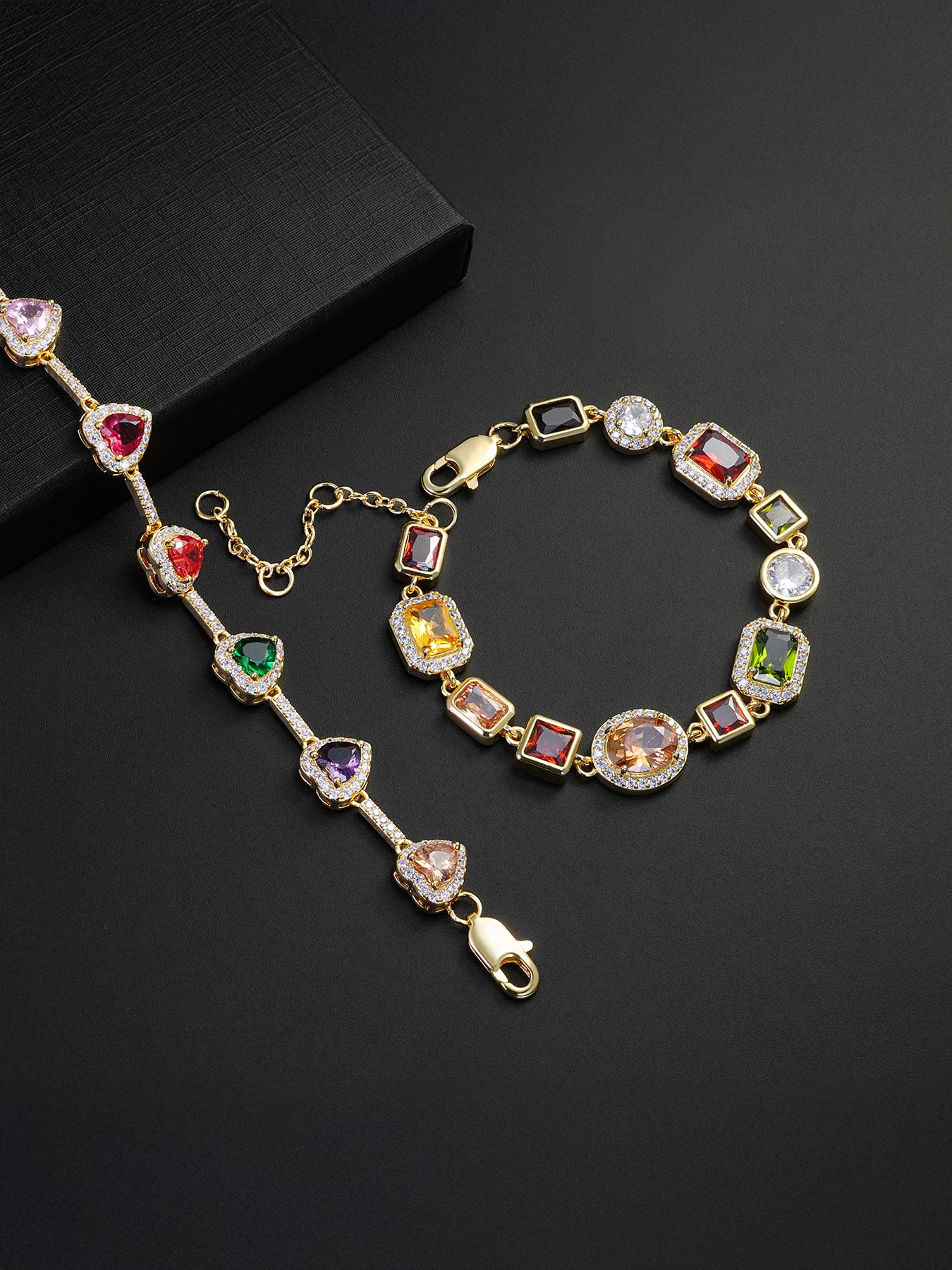 Icedchics 2pcs Gemstone Bracelet Set, Adjustable Heart Design, Perfect Valentine's Day Gift, Unisex Street Style Hand Chain, Heart Shaped Bracelet