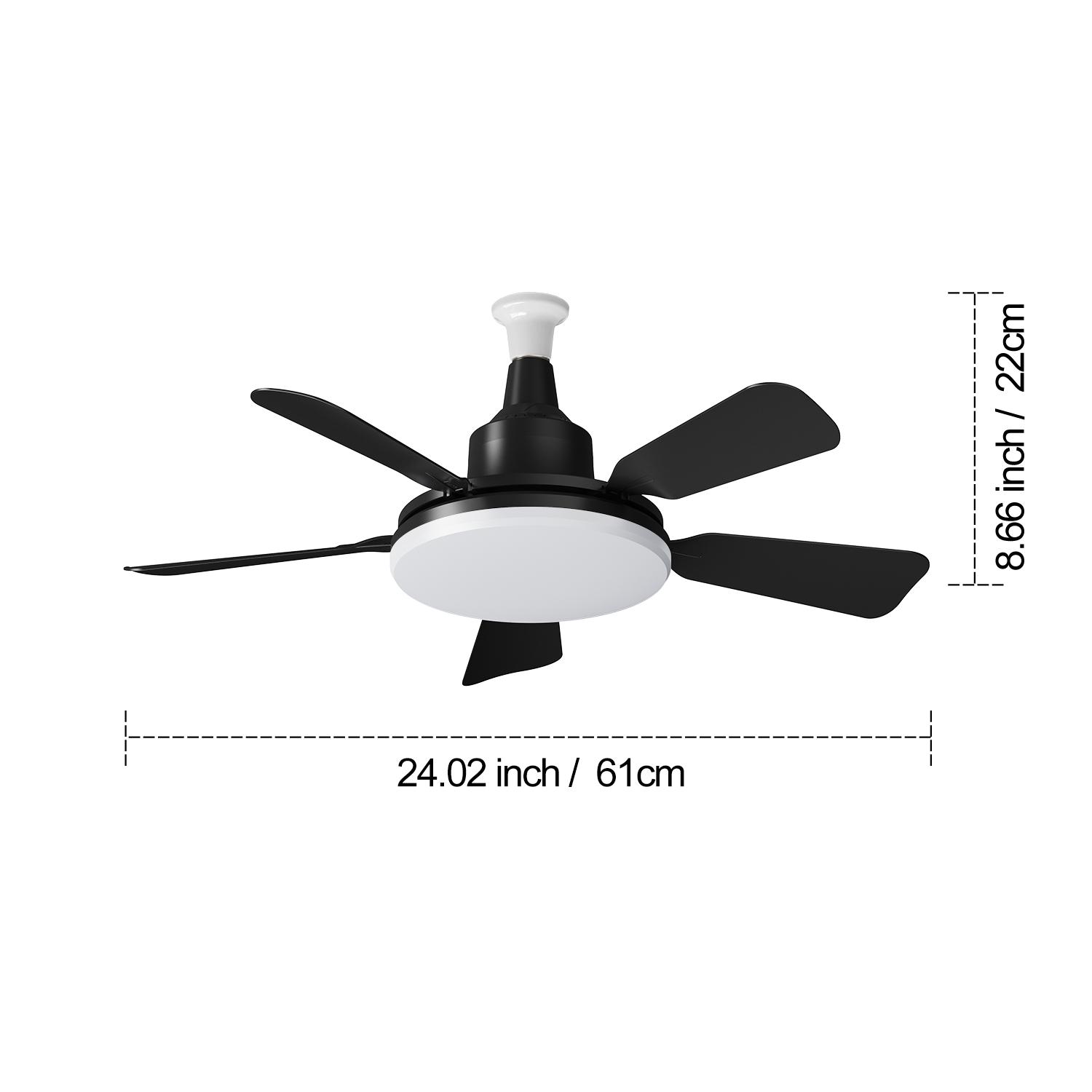 24-Inch Compact Two-In-One Fan Light, Adjustable Brightness, Timer Function, Three Speed Settings, Ideal for Small Living Rooms, Dining Rooms, Workspaces, Bedrooms