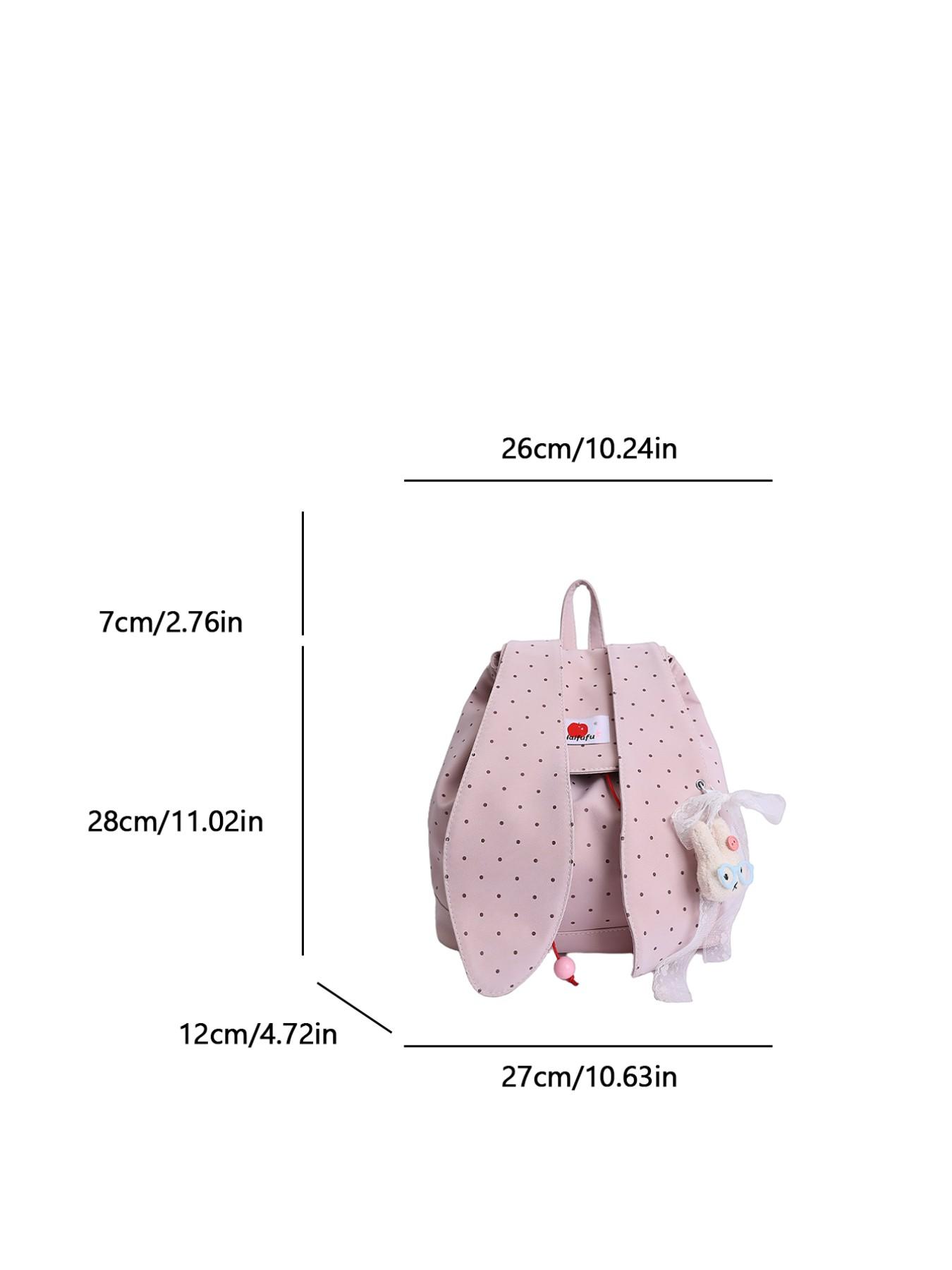 New Rabbit Ears Polka Dot Backpack, Cute Korean Style Student Bag, Large Capacity Commuter Backpack, Soft Adorable Bunny Shoulder Bag
