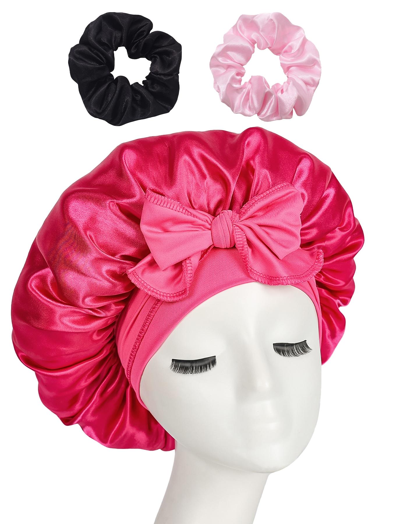 Women's Adjustable Satin Bonnet with Tie, Soft Breathable Sleep Cap, Fashionable Plain Color, Comfortable Hair Protection Hat + 2 Silk Hair Ties
