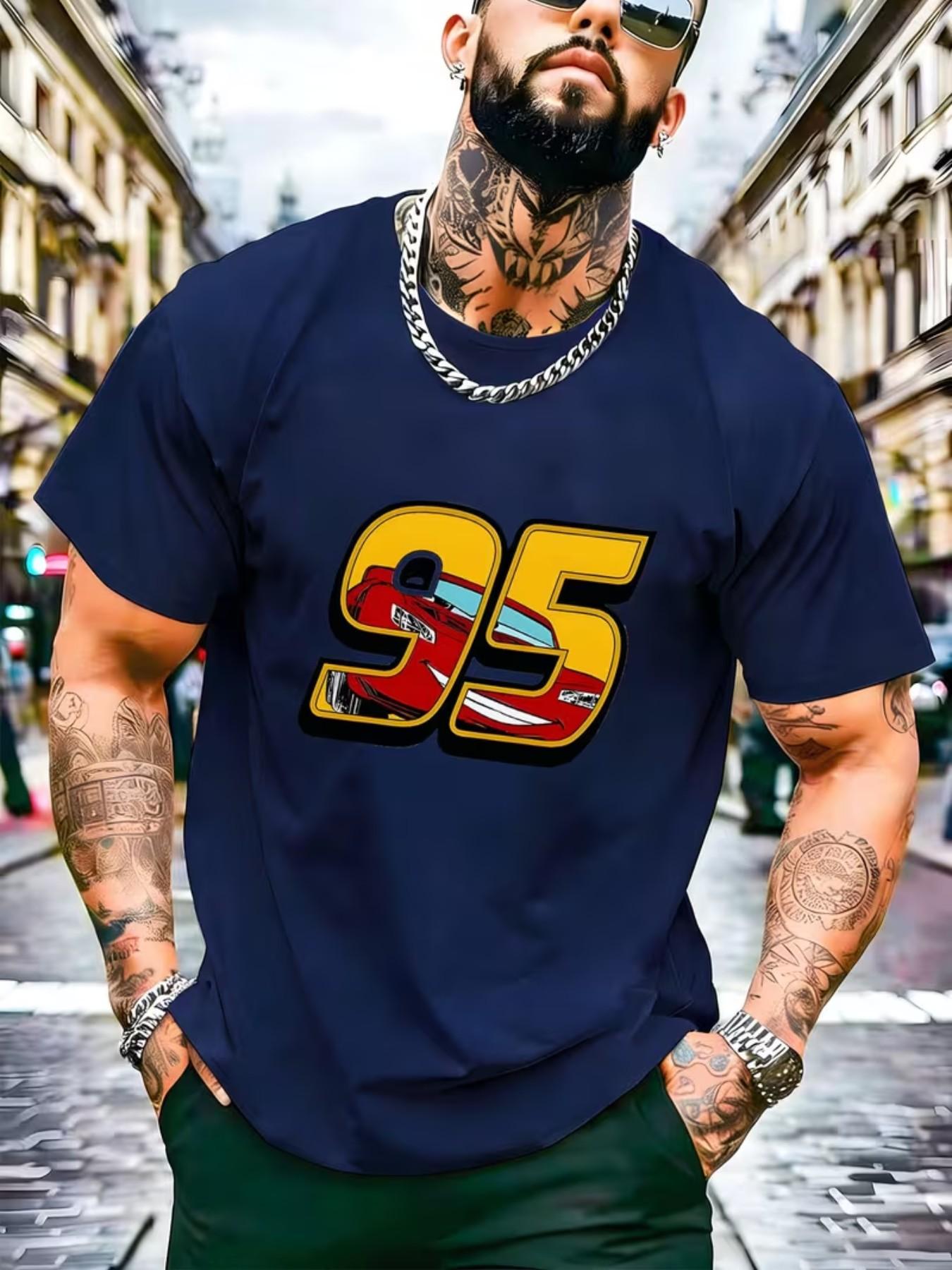 Men's Short Sleeve 3D Digital Print T-Shirt, Sports Car Pattern, Casual Slim Fit, All Seasons, Perfect for Daily Wear and Fashion