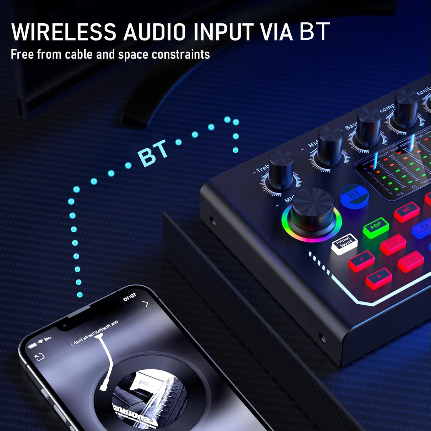 Professional Podcast Equipment Set BT Connection Bm-800 Microphone Kit Dj Sound Control Mixer Live Audio Mixer for Phone Computer Laptop Live Streaming Music Singing