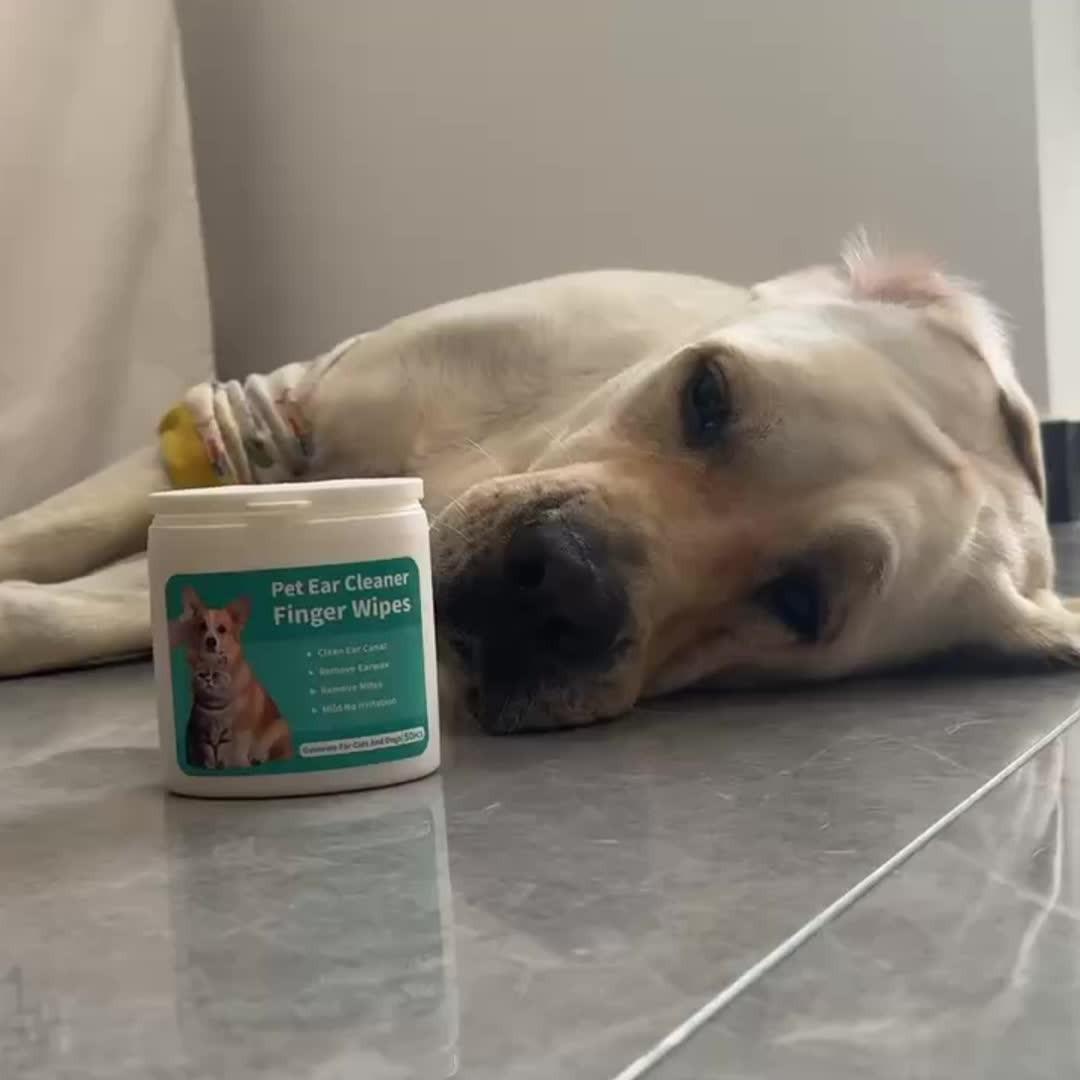 50pcs Pet Wipes for Dogs and Cats, Disposable Finger Wipes for Ear Cleaning, Deodorizing and General Purpose, Wet Wipes for Pets