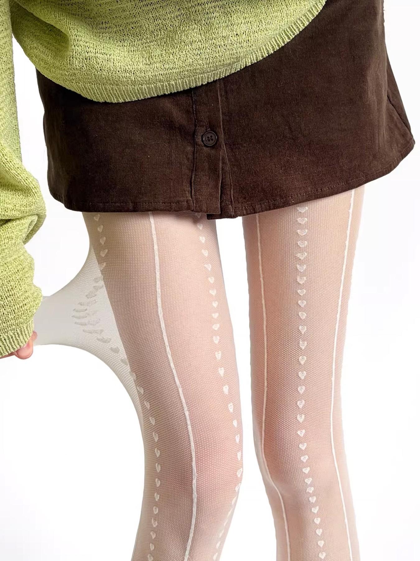 Heart Pattern Stockings, High Waist Slim-Fitting Striped Tights, Fashionable All-Seasons Wear, Pure Desire Style, Essential Lingerie