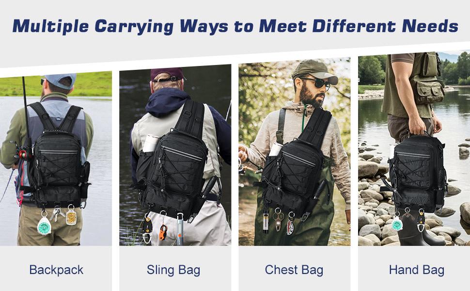 MoKo Fishing Backpack Sling Bag with Rod & Gear Holder, Nylon Waterproof Fishing Tackle Storage Bag for Fishing