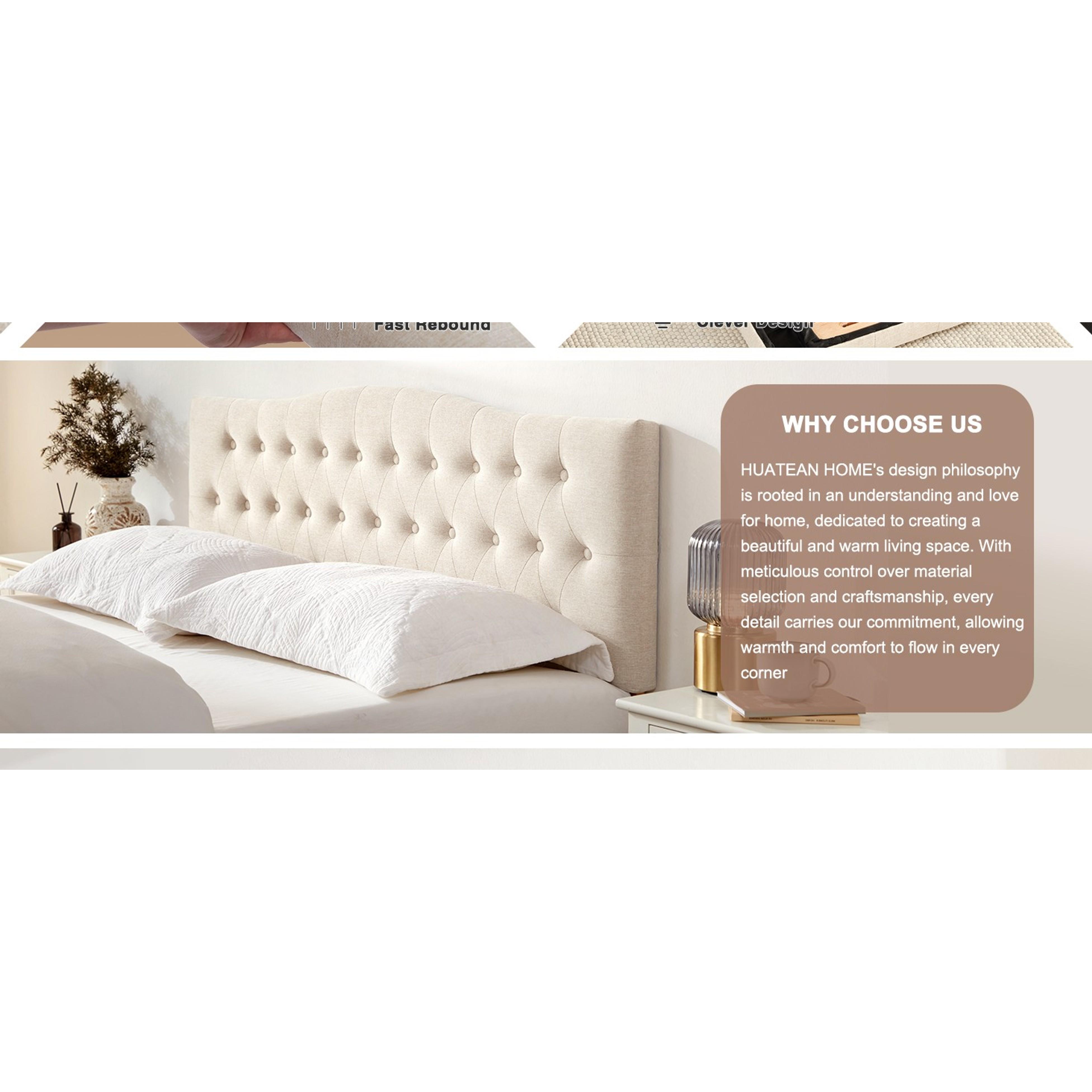 Tufted Headboard Queen Size, Solid Wood Adjustable Height Head Board, Beige Upholstered Queen Headboard Only with Durable Metal Legs, Adjustable Height 37-51 in, Fabric Button Diamond HeadBoards