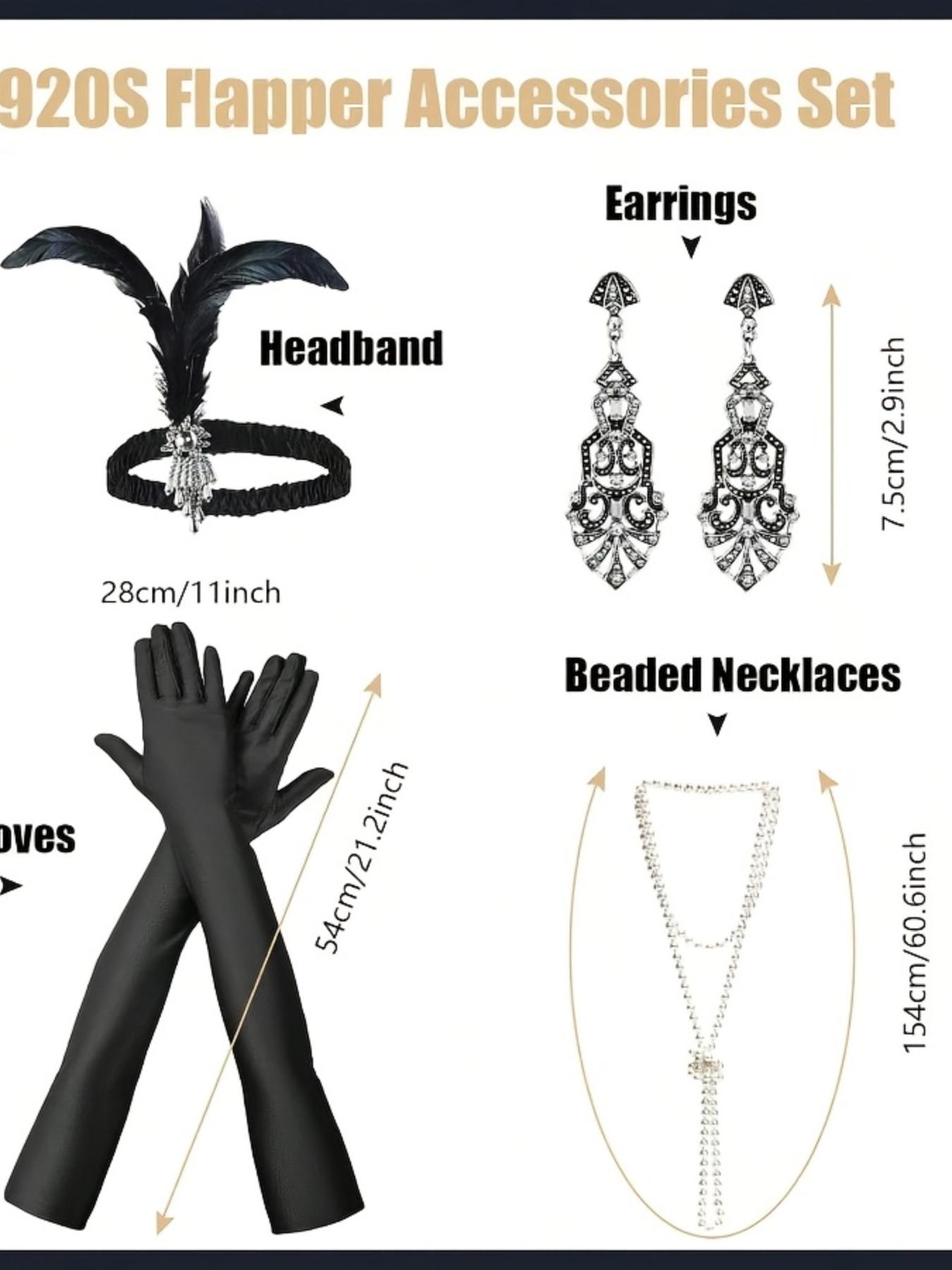 Women Vintage Retro Costume Set Including Hairband Beaded Necklace Earrings Gloves, Perfect for Wedding Party Gift Tea Party Photo Shoot