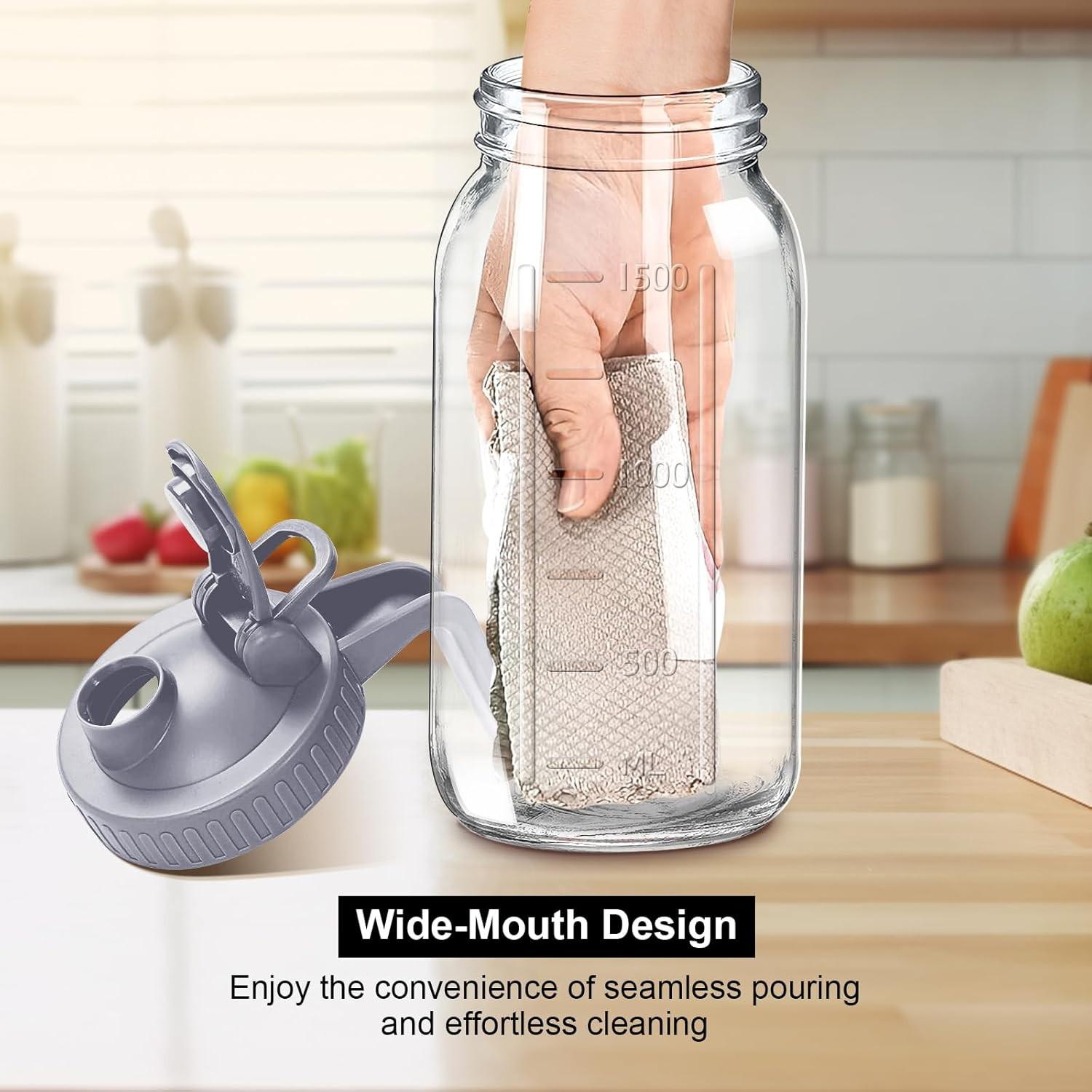 64oz Glass Water Jug with Lid, 2 Quart Mason Jar with Spout, Wide Mouth Breast Milk Bottle, Sun Tea Pot, Cold Brew Coffee Maker, Refrigerator Storage, Glass Pitcher, Tea Pitcher for Fridge