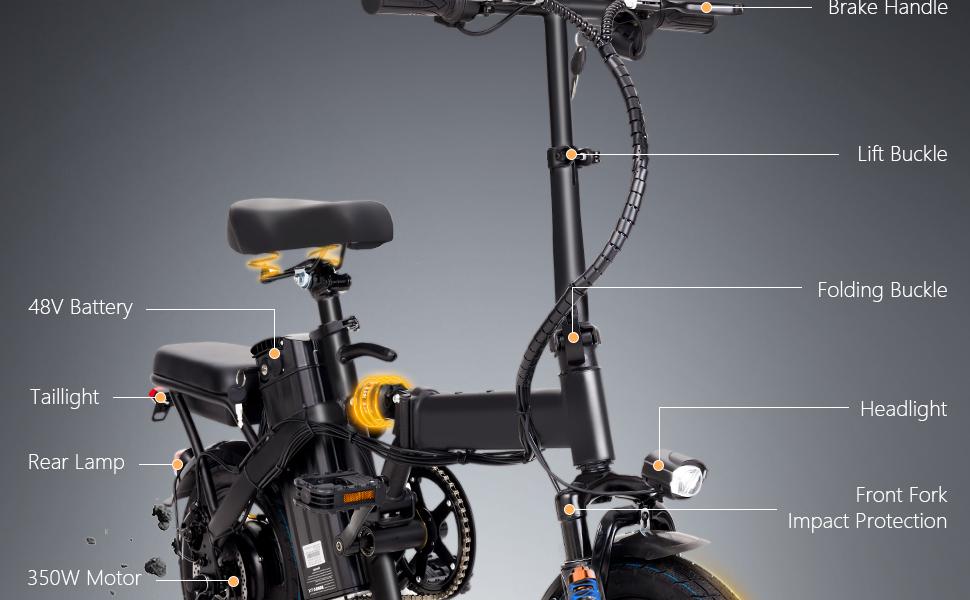 Electric Bike for Adults, Ebike, 14''/16"/20"/26“ Folding E- Bike,576Wh 12Ah Built-in Battery 22MPH, 30+Miles, Multi-Shock Absorption,UL 2849,Electric Bicycles for Adults & Teens,Commuting