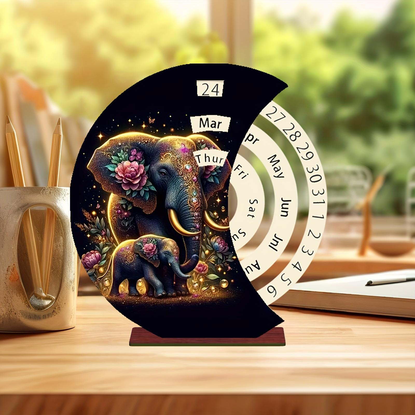 1pc Wooden Rotating Perpetual Calendar Desktop Decor, High-Quality Print, Ideal for Weddings, Anniversaries, Festivals, Living Room, Study, Entryway