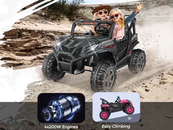 Hikole 24V Kids Ride-On UTV ,2 Seater, Remote Control, 4×200W Motors, Music & Lights,4 Wheels Spring Suspension Rechargeable Car kids stuff for boys Hikole 24V Kids Ride-On UTV ,2 Seater, Remote Control, 4×200W Motors, Music & Lights,4 Wheels Spring Suspension Rechargeable Car kids stuff for boys