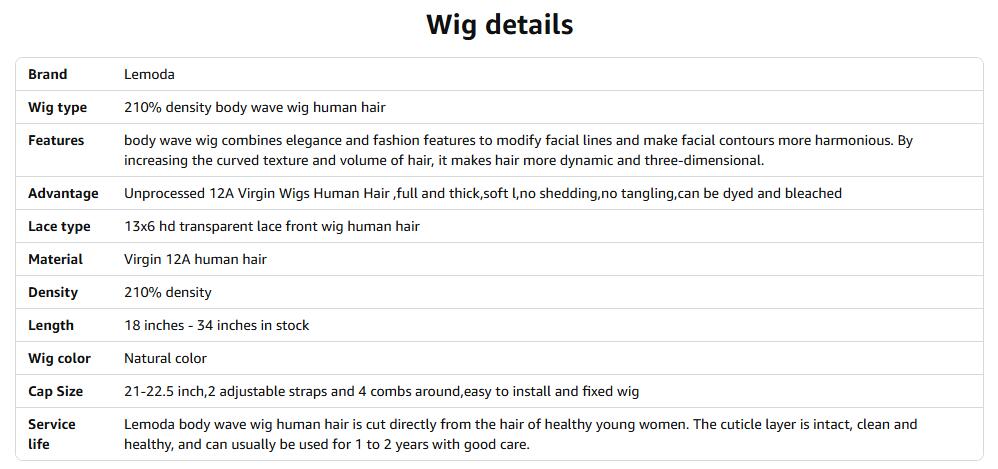 Lemoda Body Wave 13x6 HD Transparent Lace Front Wigs Human hair 210% Density Virgin 12A Straight Frontal Wigs Human Hair Natural Hairline 13x6 Body Wave/Straight Wig Pre Plucked Wig