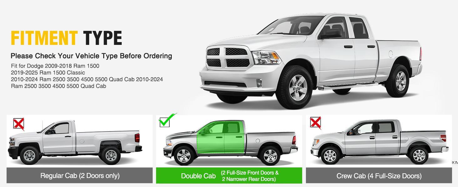 Nilight Running Boards for 2009-2018 Dodge Ram 1500 Quad Cab 2019-2024 ram 1500 Classic Body Quad Cab 2010-2024 Dodge ram 2500 3500 6 Inch Side Step Nerf Bars Stainless Stee, Stainless Steel, 1 Pack Of Accessories