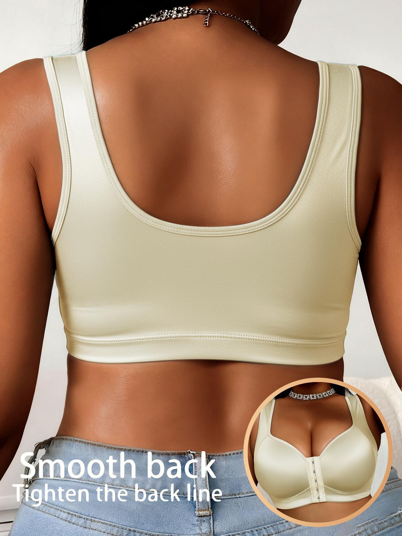 Women's Front Snap Closure Sports Bra, No Underwire Gathered Lift Anti-Sag Plus Size Bras, Smooth Fabric Comfortable Support
