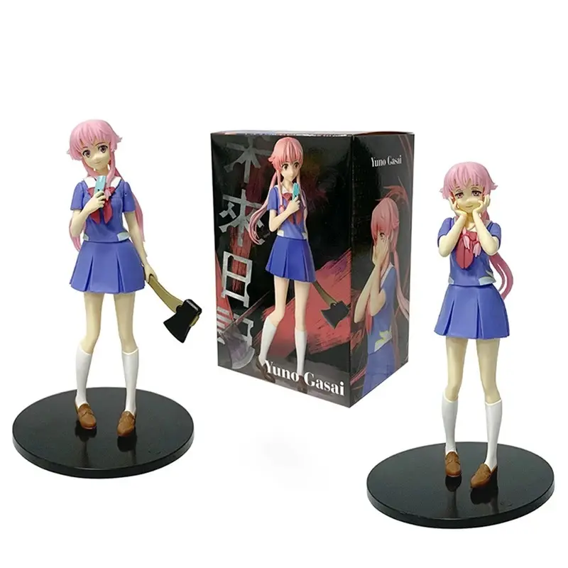 Hot 17cm  Mirai Nikki Gasai Yuno Anime Uniform Dress Standing Posture Action Figure Model Desktop Toy