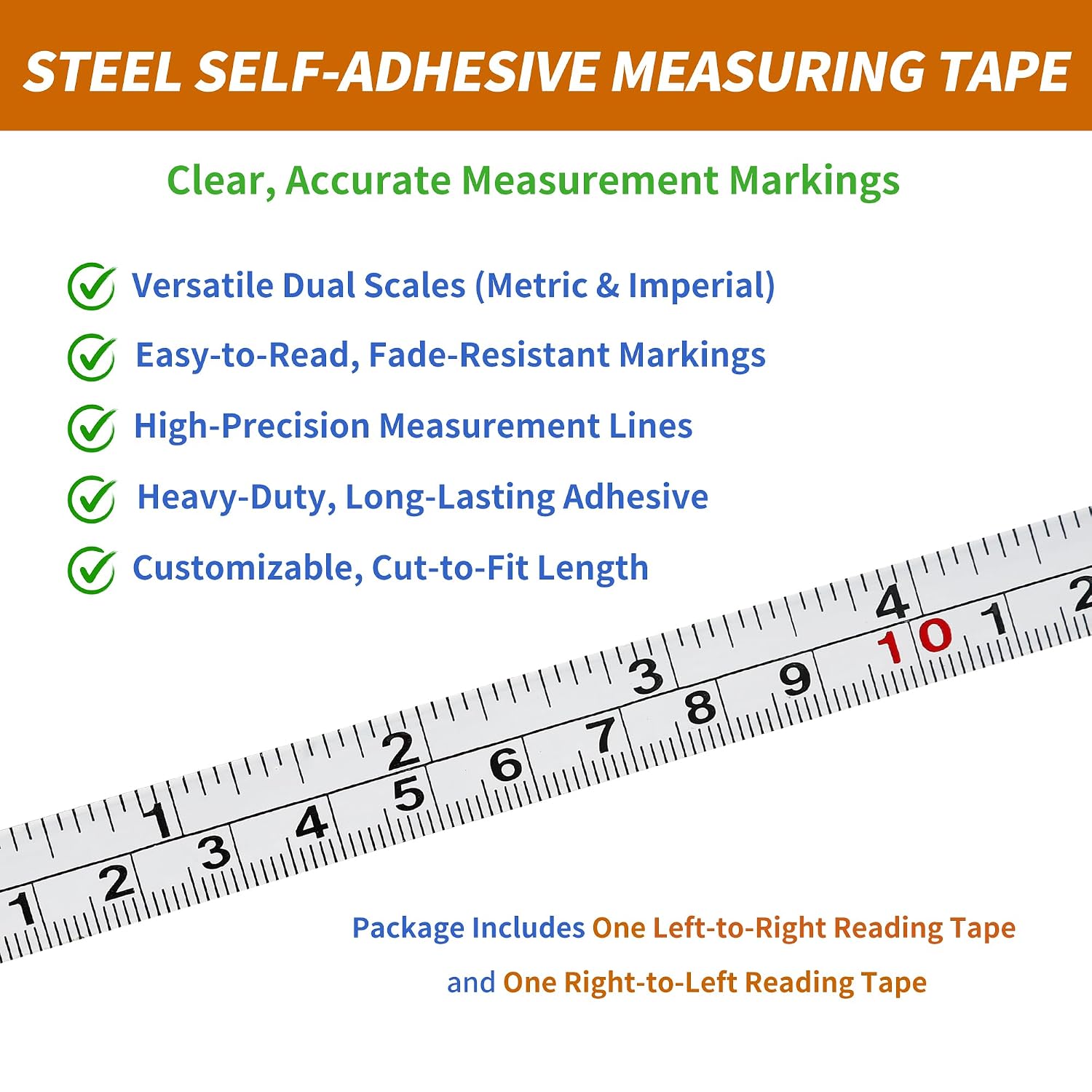 2-Pack Steel Self-Adhesive Measuring Tape,  & Metric Stick- Ruler, Left to Right and Right to Left Reading Tape Measure for Woodworking, Workbench, Table , Drafting Table, 200cm/78Inch
