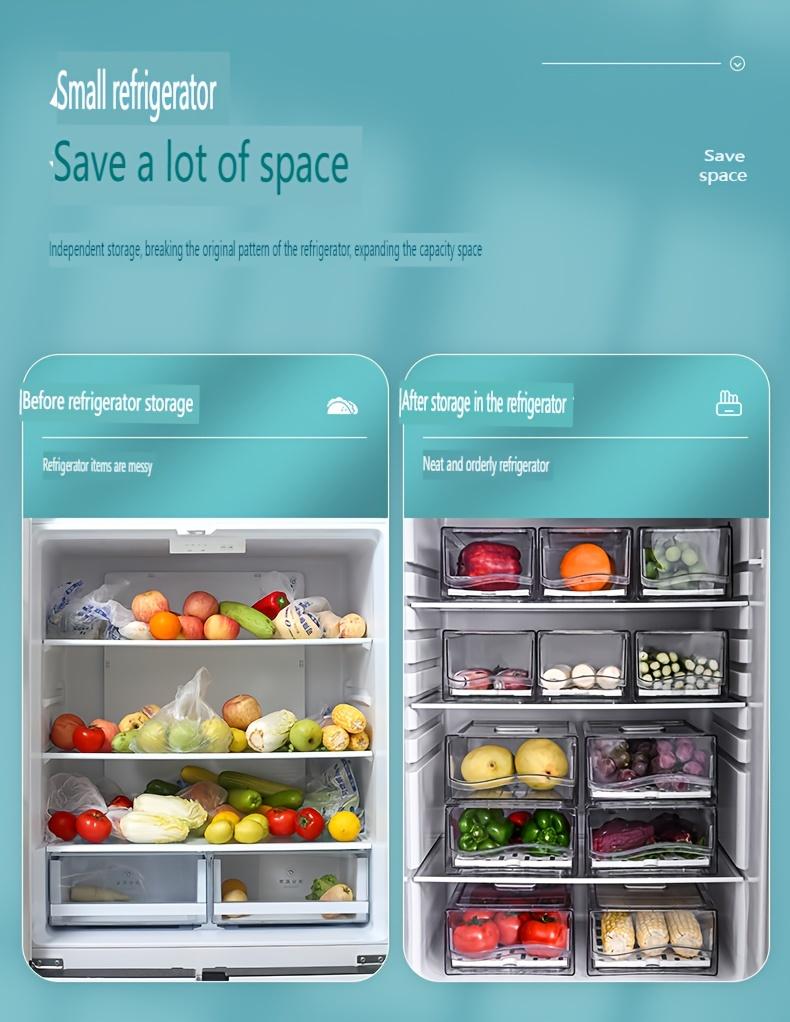 Transparent Rectangular Plastic Storage Box, Stackable Drainage Food Container, Kitchen Refrigerator Organizer, Drawer Style, Fridge Organizer