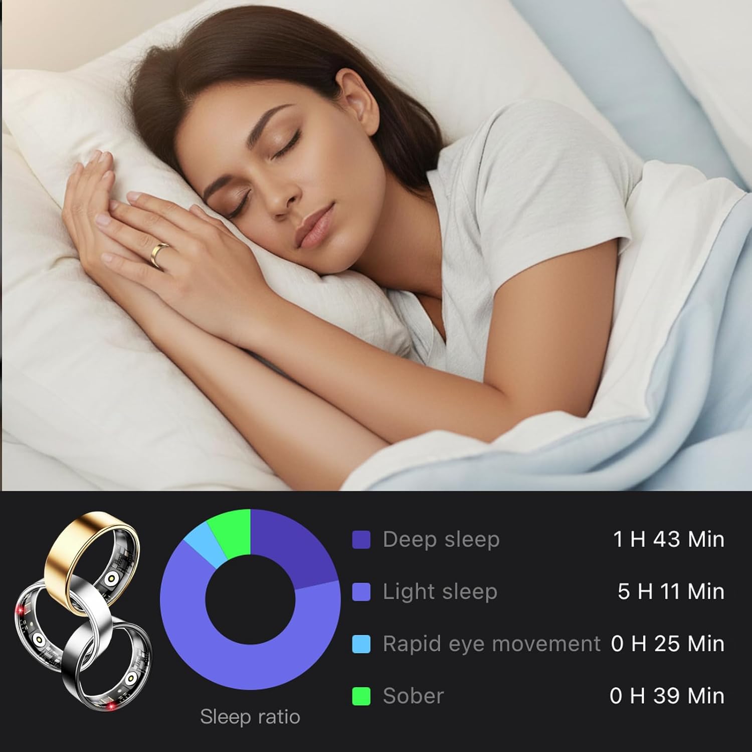 Smart Ring Fitness Tracker, Titanium Wireless Health Monitor with Heart Rate Tracking, Multi-Sensor Waterproof Device, App-Connected Wearable for Men and Women, Sizes 7-12