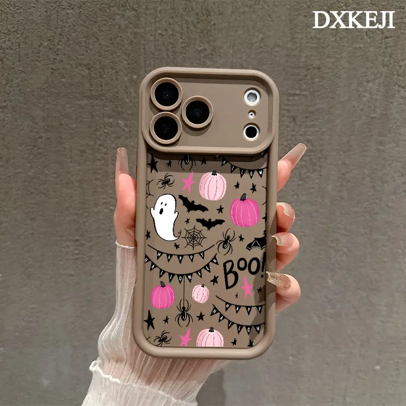 Halloween Pumpkin Ghost Boo Pattern Silicone Smartphone Case, Lightweight Shockproof Protective Case with Resistance for iPhone 17 16 15 Pro Max 14 13 12 11 Plus Air & Samsung Galaxy S26 S25 S24 Plus S23 Ultra S22 Devices, Soft Back Cover, Tpu, Aesthetic,
