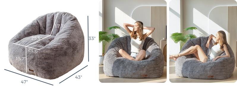 MAXYOYO Giant Bean Bag Chair, Oversized Bean Bag Couch for Adults and Kids, Faux Fur Shell-Shaped Large Chair with Filler, Stuffed Big Accent Sofa Lounge Floor Sofa for Gaming, Reading