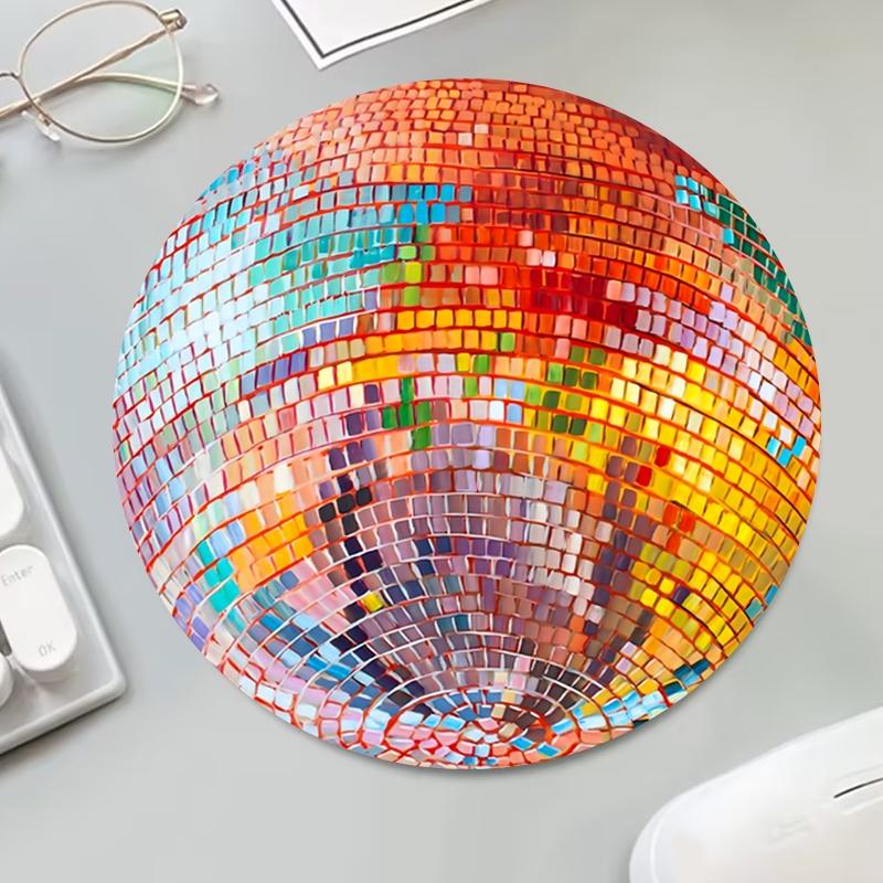 Colorful Disco Ball Pattern Mouse Pad, 1 Count Round Mouse Pad, Non-slip Rubber Base Mouse Pad for Office Home Game Room, Gaming Mouse Pads, Gaming Mousepad, Desk Accessories, Desktop Accessory