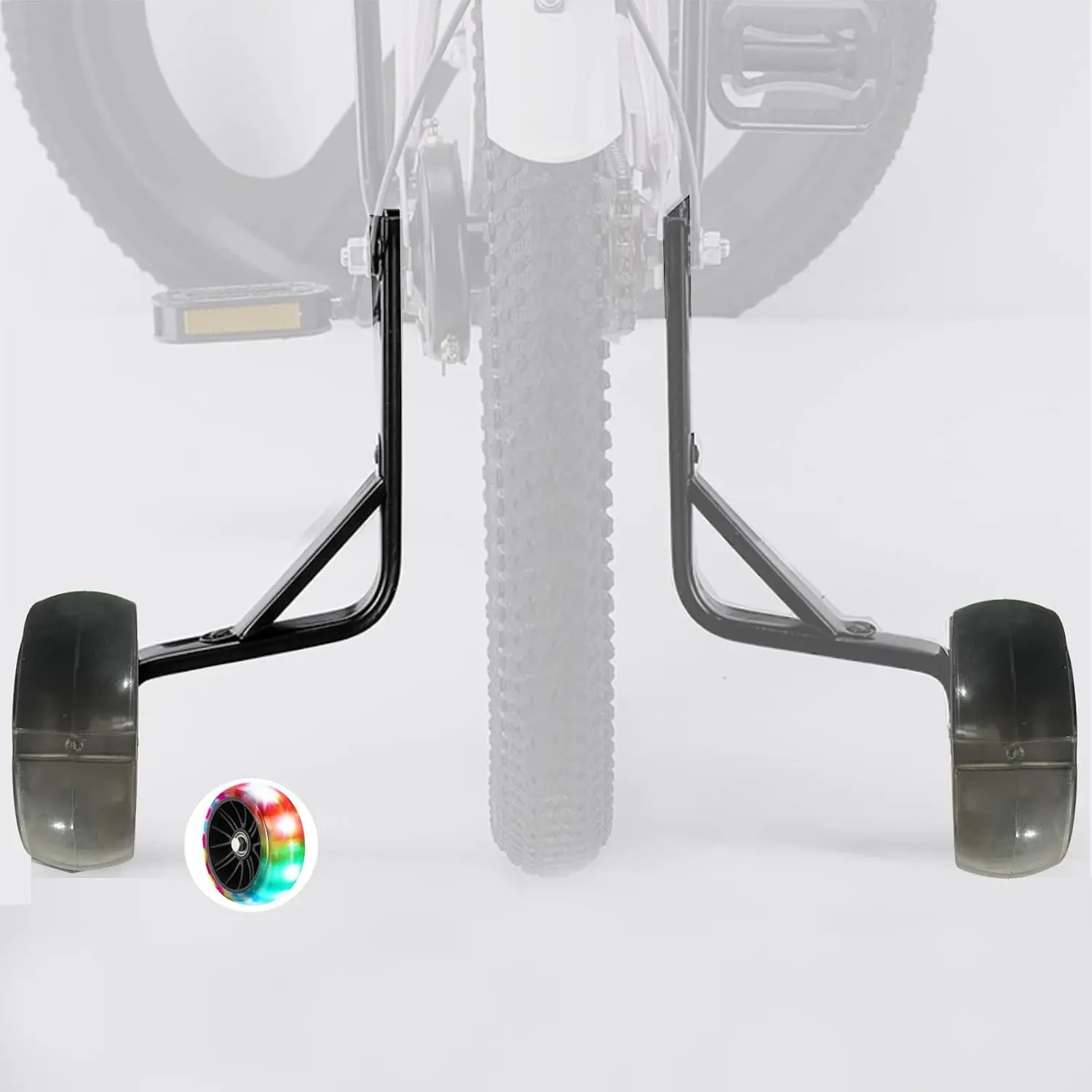 1 Pair Bike Training Wheels with Mute Flash Wheels, Children Bicycle Auxiliary Wheels Compatible for 12 14 16 18 20 Inch Single Speed Bikes