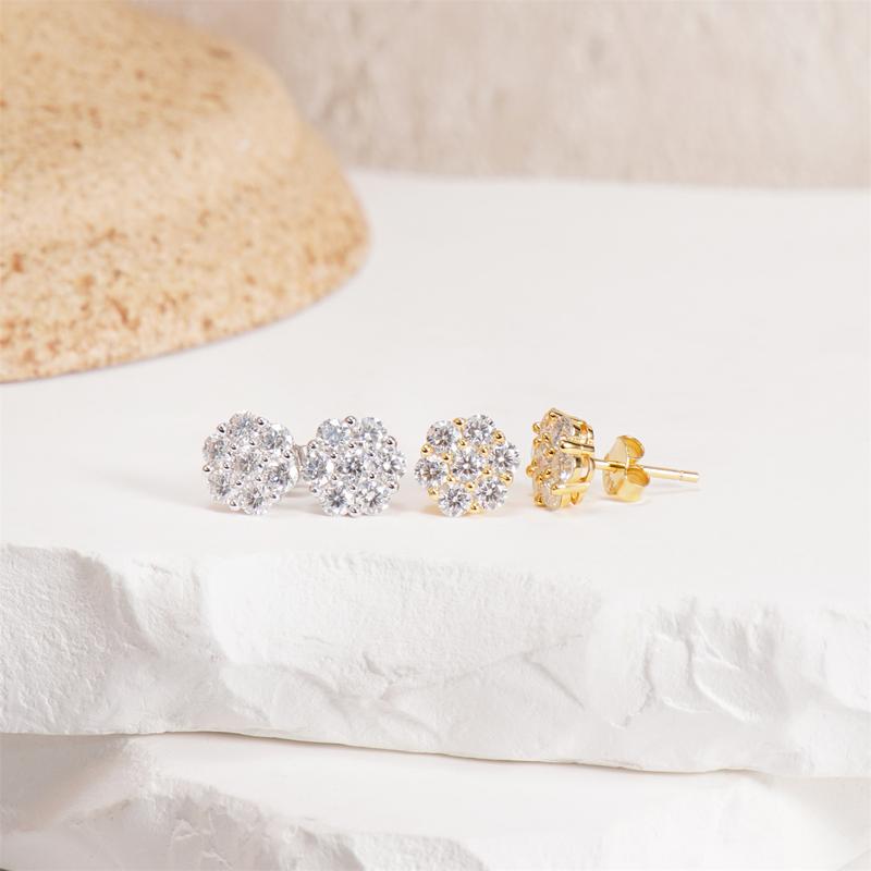 Delzzad S925 D Color VVS Synthetic Moissanite Flower Stud Earrings Mother's Day Gifts Jewelry
