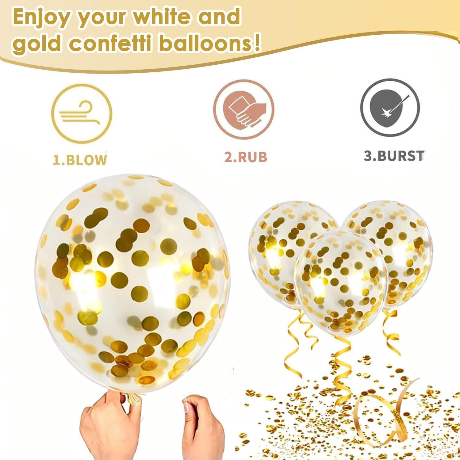 50 piece set of white and gold balloons, metallic colored latex balloon set, suitable for birthday, engagement, wedding anniversary parties, indoor and outdoor decoration gifts
