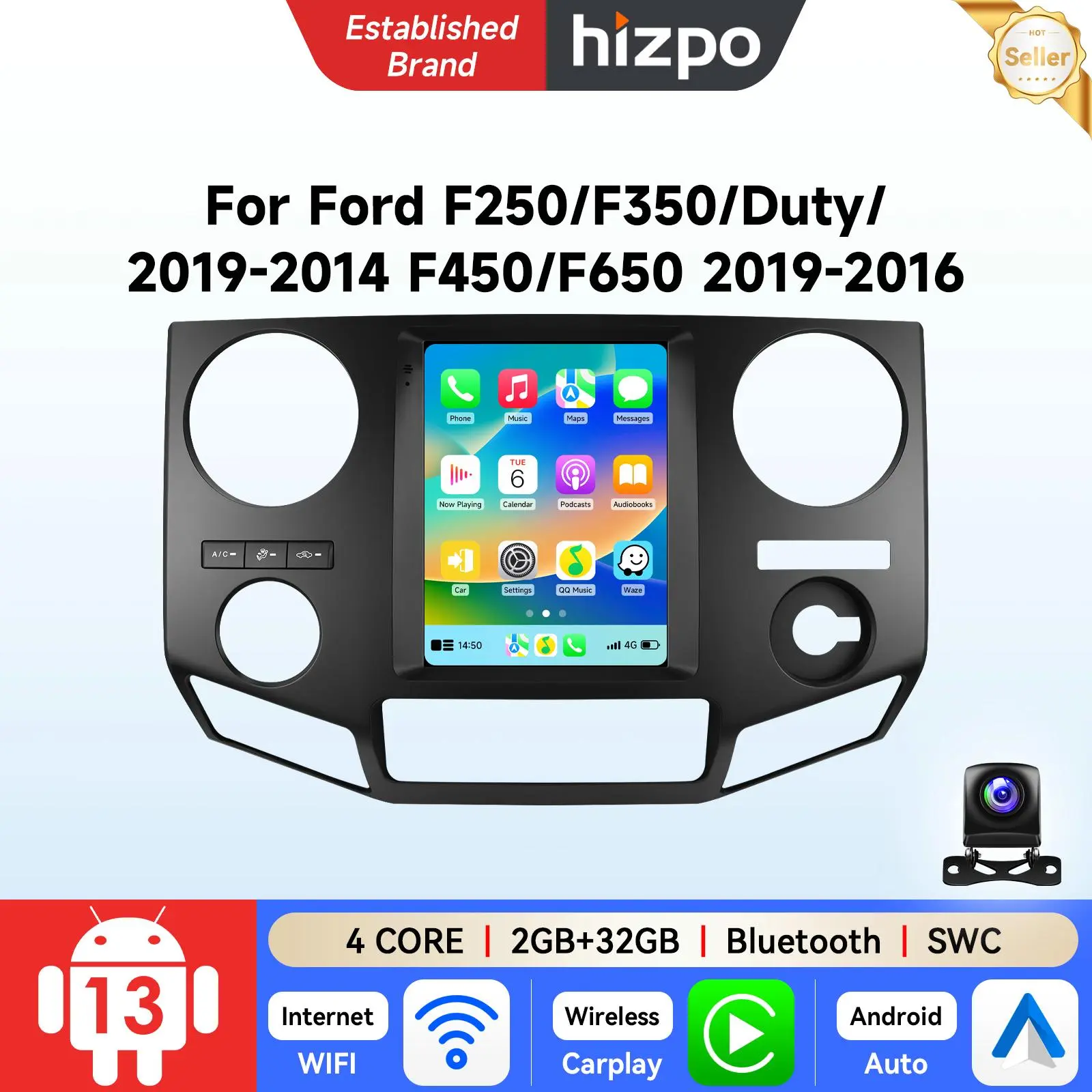 Hizpo 9.7" AI Android Car Radio for Ford F250/F350/DUTY/F450/F650 Multimedia Video GPS Multimedia Player Stereo Head Unit WIFI BT