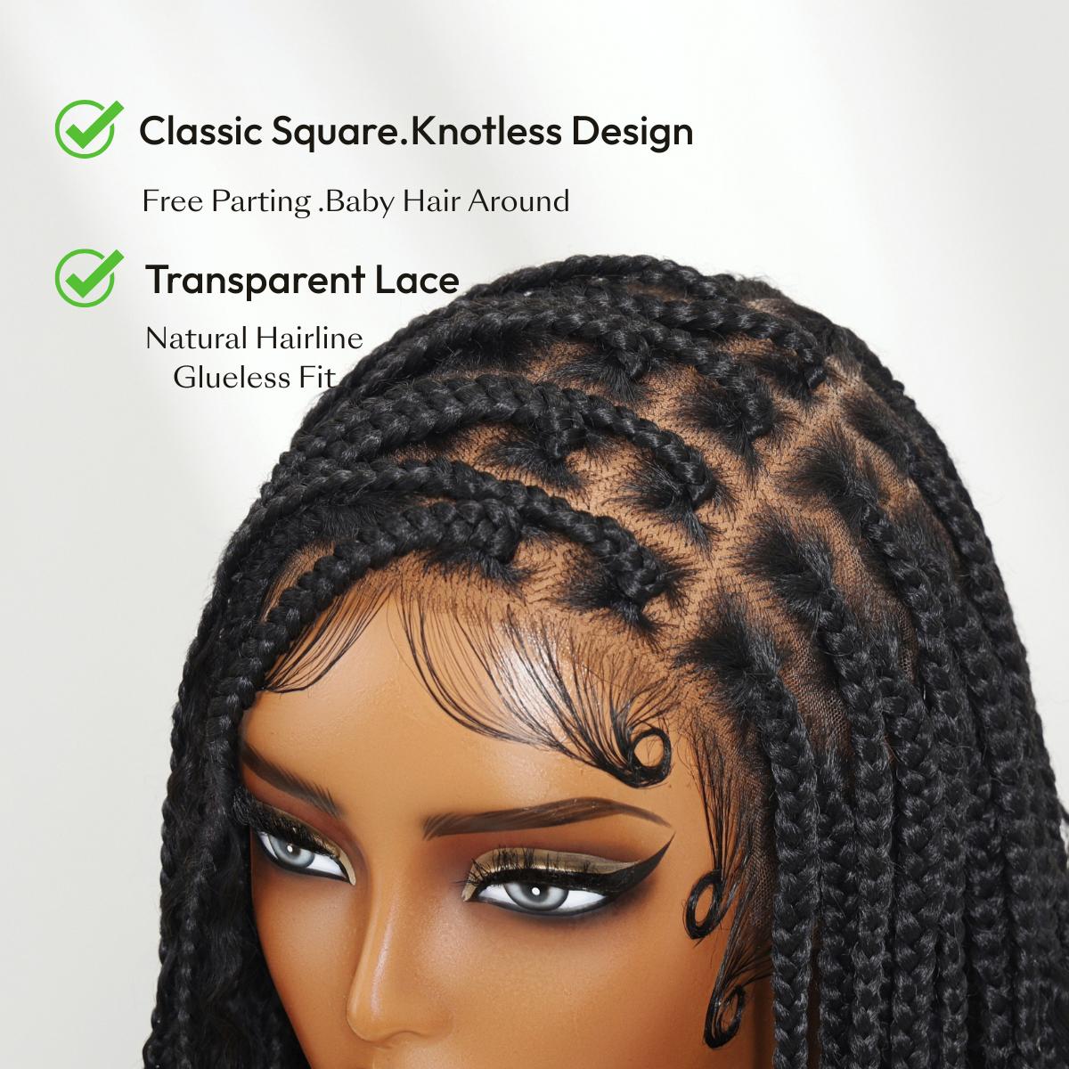 【Human Hair Blend】Sunber Full Lace Boho Braided Wigs With Human Hair Curly Ends 34“ Pre Cut Lace Knotless Box Braid Wigs Island Twist Hairstyle Beginner Friendly SpringStatements