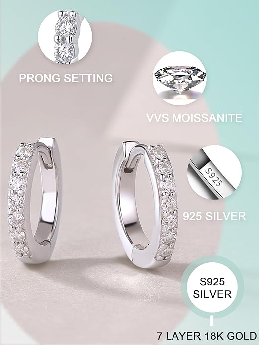[Certainty] Synthetic Moissanite Hoop Earrings Gifts for Women 925 Sterling Silver with 18K White Gold Plated Hypoallergenic Lab Create Diamond Dangle Earrings Birthday Anniversary Party Gifts