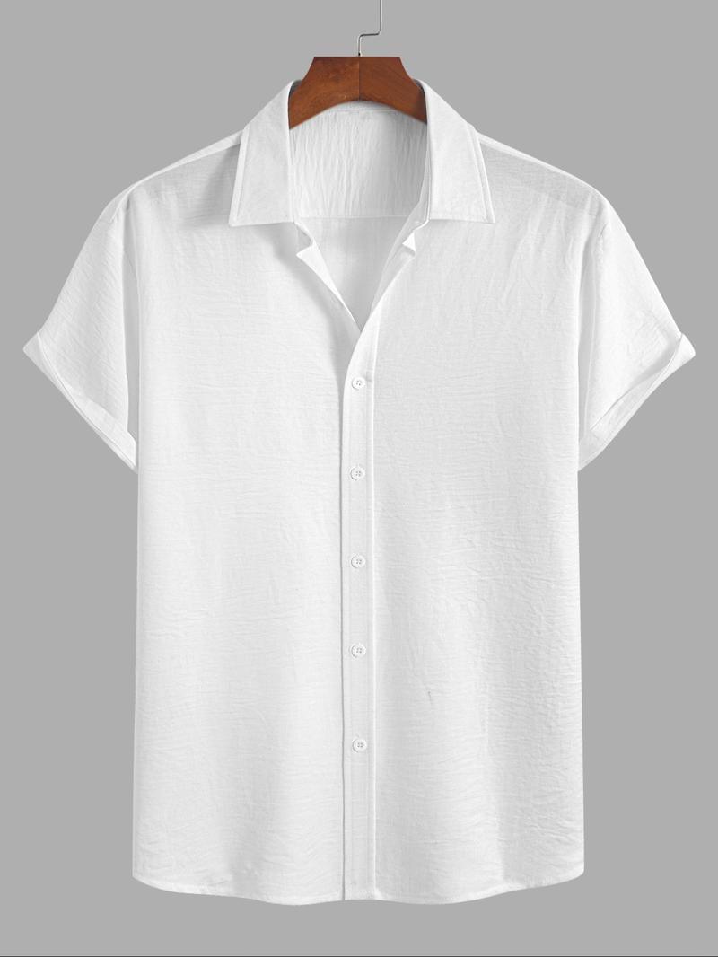 Men's Solid Button Front Short Sleeve Shirt, Loose Casual Comfy Top for Summer, Men's Clothes for Daily Wear