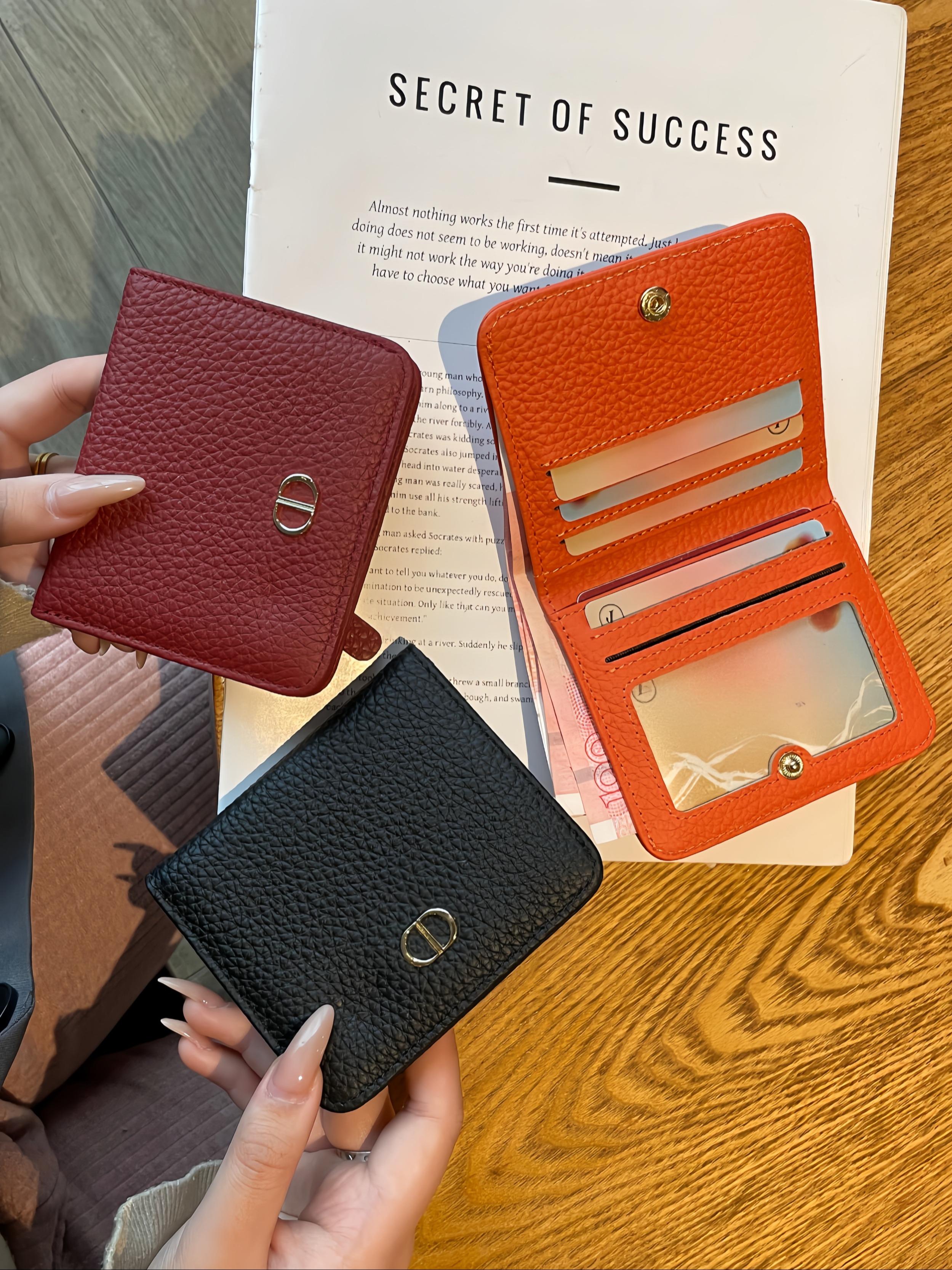 Women's Leather Wallet, Short Design, Genuine Cowhide, Ultra-Thin, Minimalist Style, Multi-Functional Foldable Coin Purse